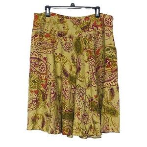 Lauren Ralph Lauren Vintage 100% Linen Skirt Tan Multicolor Floral Paisley 14